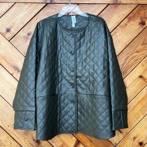 OLIVE GREEN FAUX LEATHER QUILTED JACKET SIZE 2X  NEW